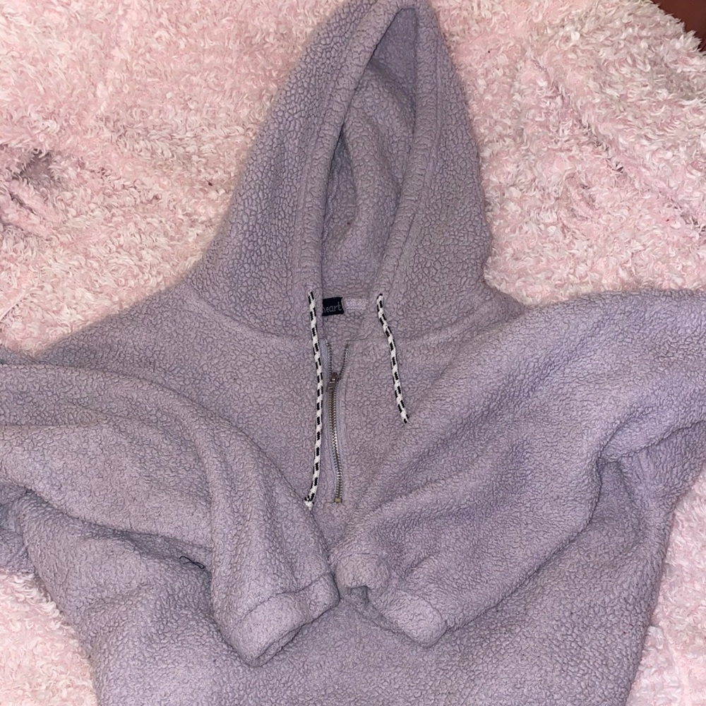 Purple teddy crop hoodie.